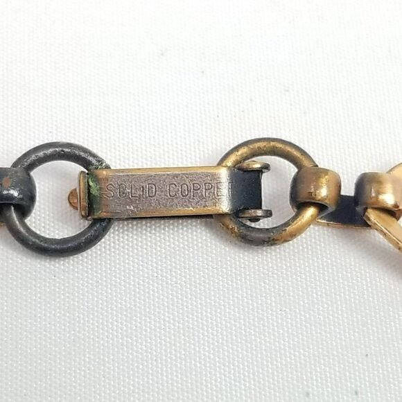 Vintage Solid Copper Heart Design Panel Link Bracelet, Minimal Stacking Estate - Picture 4 of 7